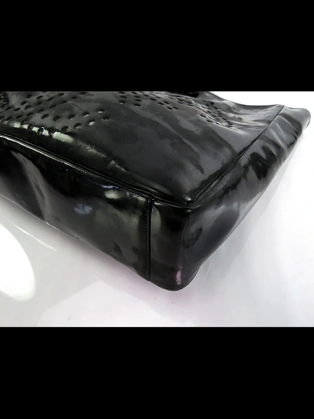CHANEL Black Patent Stud-Embellished Tote with Matching Pouch